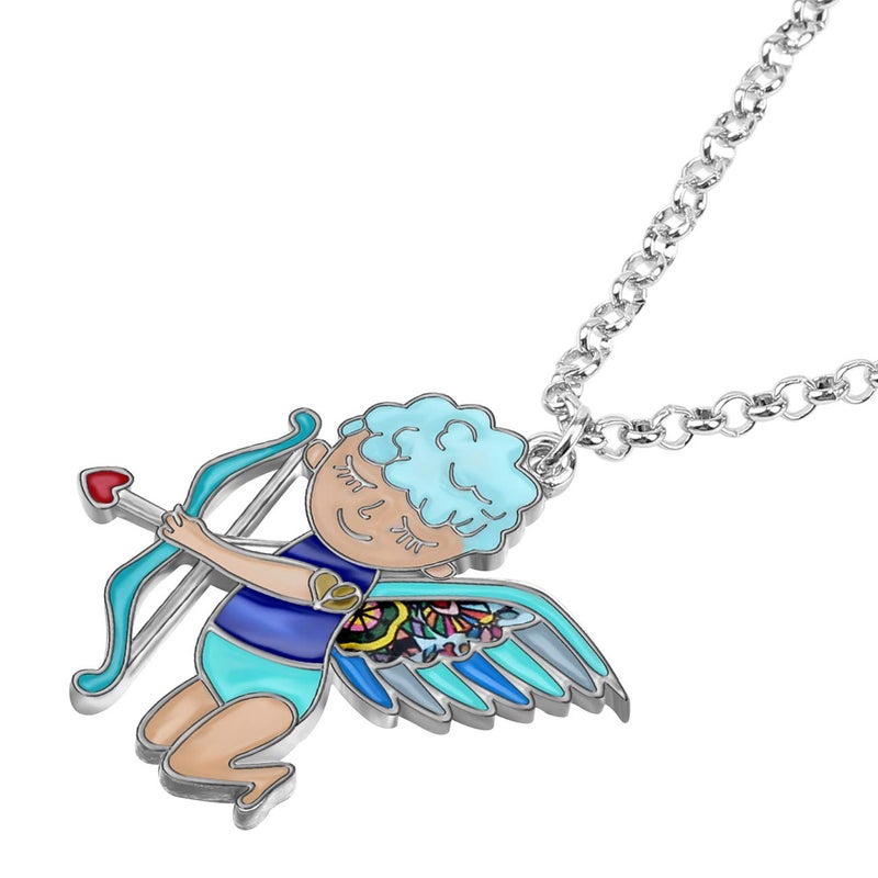 BONSNY Statement Enamel Love Angel Cupid Necklaces Pendant Original Design for Women Gifts Jewelry - Image 3
